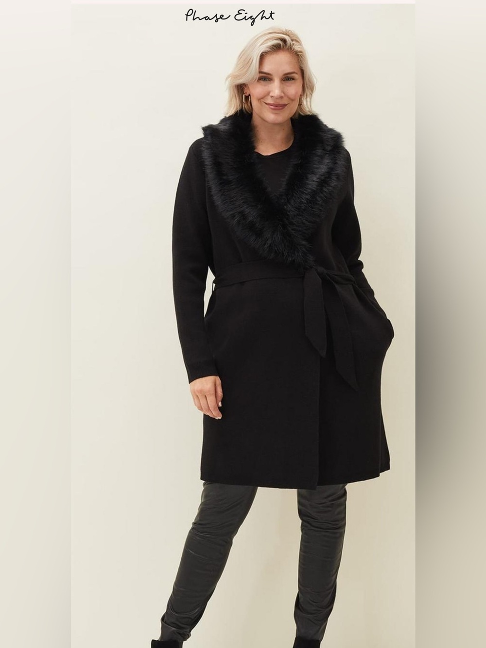NWT Edessa  Faux-Fur Trim Wrap sweater Coat